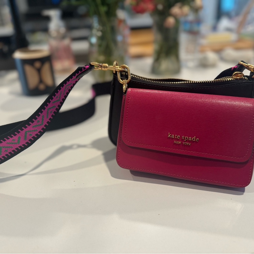 Kate Spade Double Up Cross Body Pink & Black